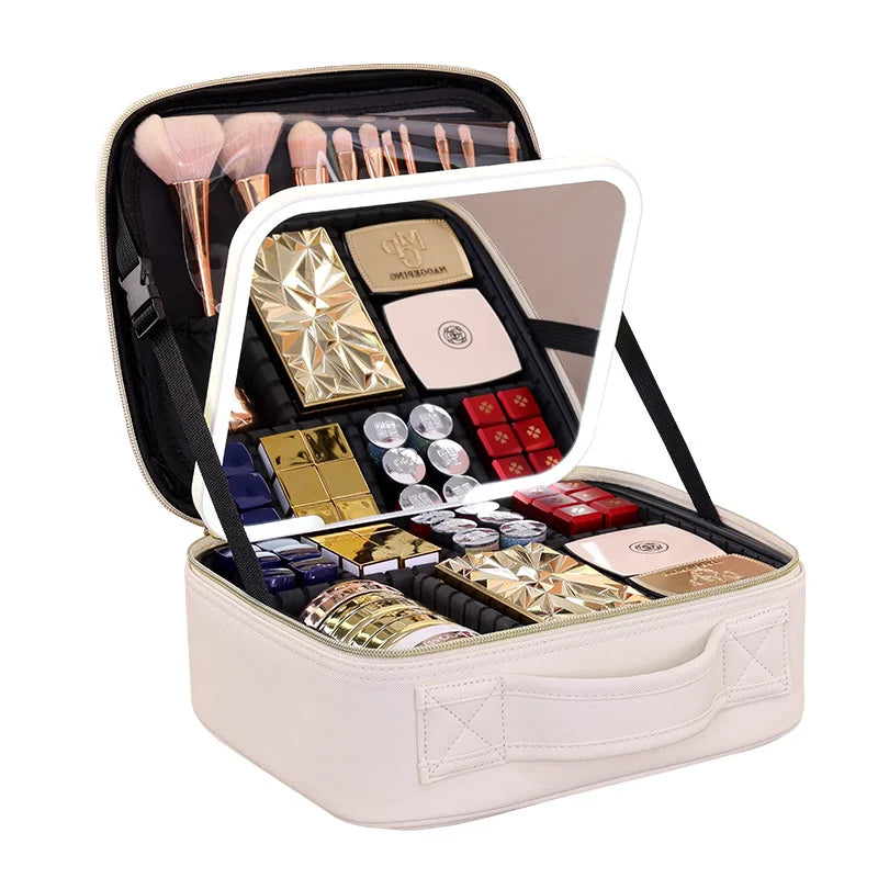 LED Lighted Travel Makeup Case – Rechargeable Organizer