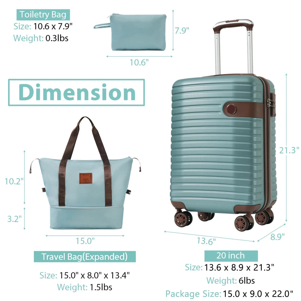 3‑Piece Travel Luggage Set – 20" Carry‑On, Weekender & Toiletry Bag